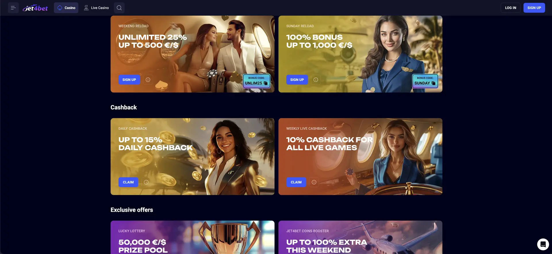 Jet4bet bonuses cashback and exclusive